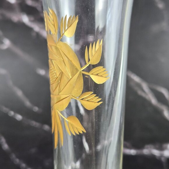 Vintage Ransgil Crystal Bud Vase Gold Gilt Rose on Front 1940's-1950's MCM - Picture 14 of 15